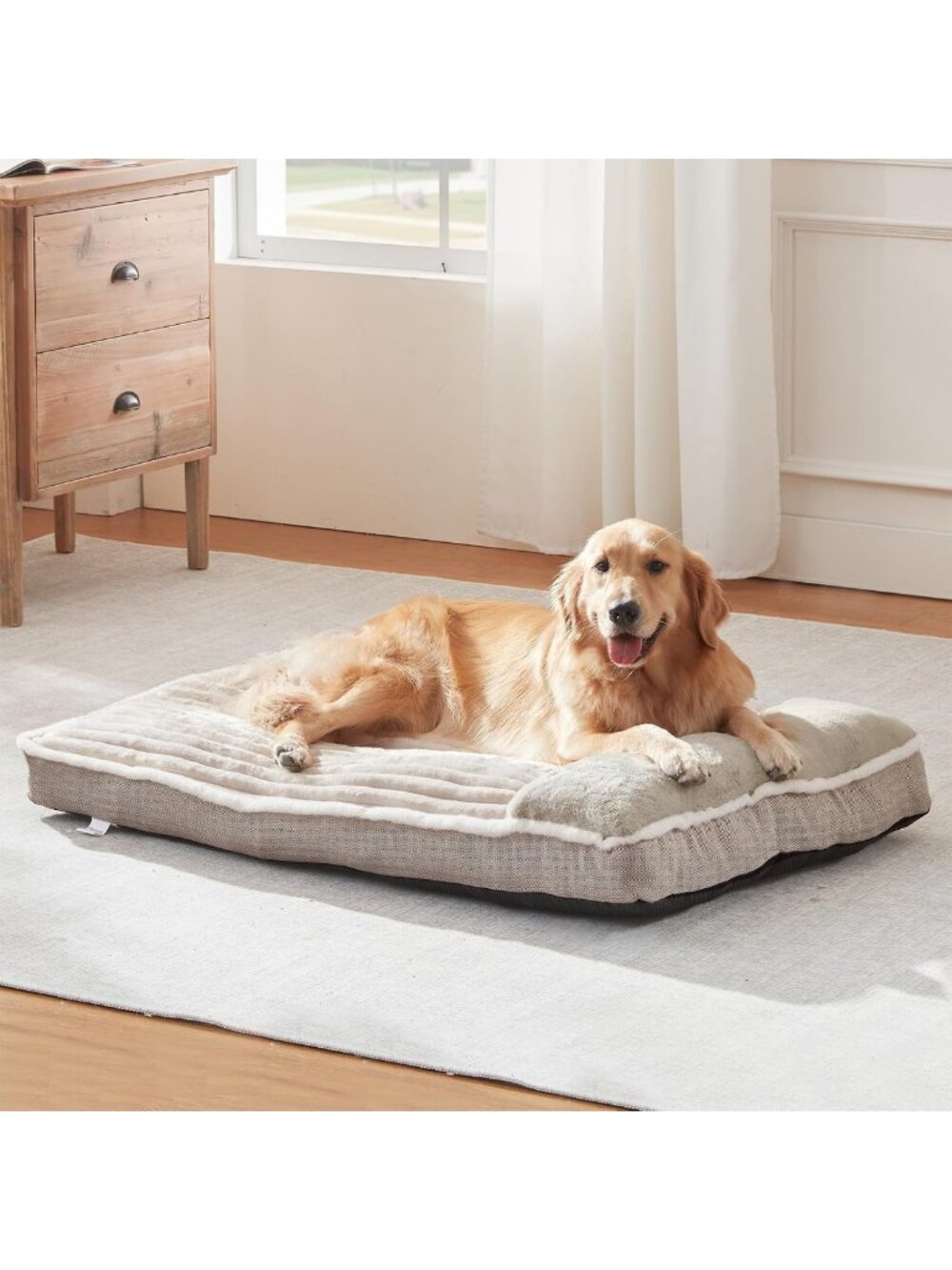 Cozy Dog Bed with Pillow for Large & Medium Breeds - Soft Crate Mattress (Beige)